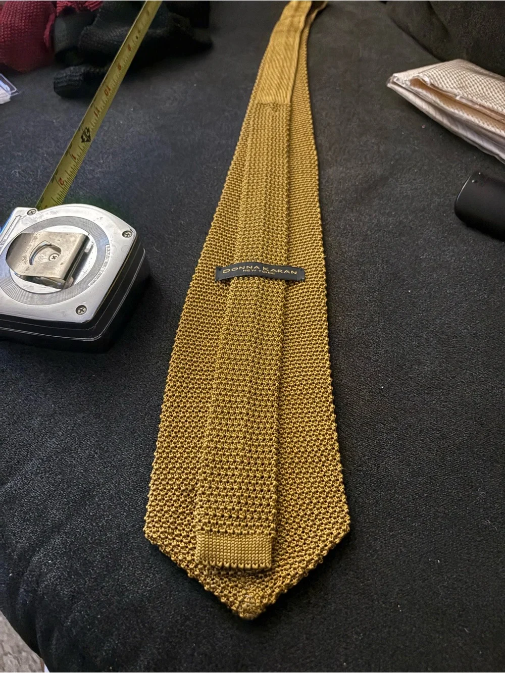 Men's Donna Karan Brown Silk Tie Mustard color